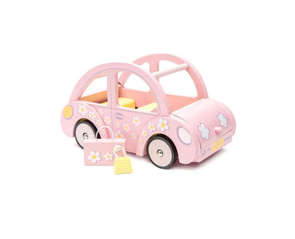 ME041 Sophie Pink Wooden Toy Car Dolly Luggage 1 - Wood Bee Nice - Children's Wooden Toys | Eco-Friendly Toys