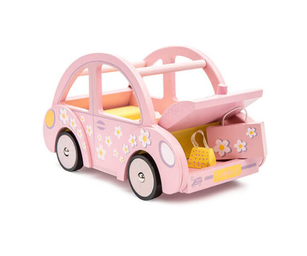 ME041 Sophie Pink Wooden Toy Car Dolly Luggage Front 1 - Wood Bee Nice - Children's Wooden Toys | Eco-Friendly Toys