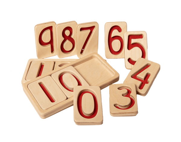 wooden number tiles with tray