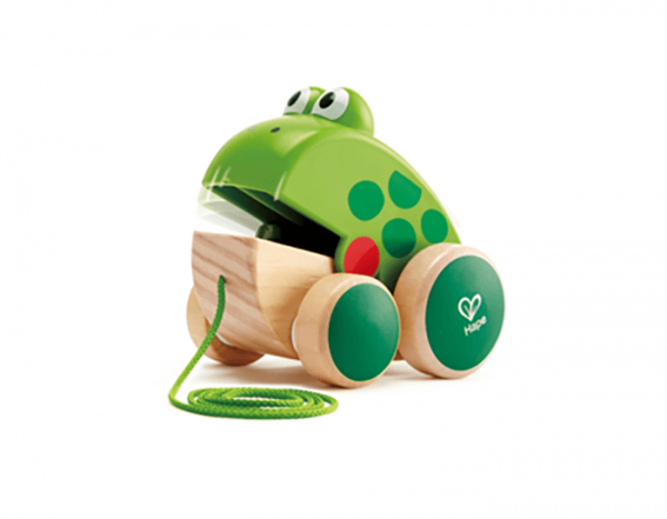 wooden frog pull along toy