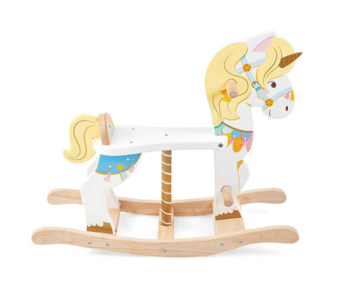 PL134 Wooden Unicorn Carousel Rocking Horse Glitter Gold Magical Side 1 - Wood Bee Nice - Children's Wooden Toys | Eco-Friendly Toys