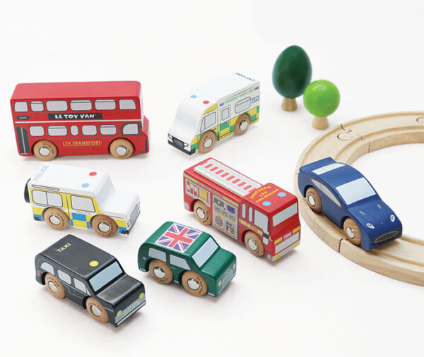 TV267 london cars wooden wheels on all popular train tracks - Wood Bee Nice - Children's Wooden Toys | Eco-Friendly Toys